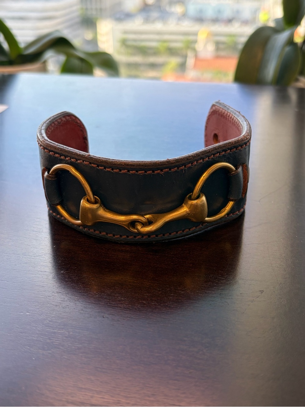 Blue Leather Bracelet with horse bit